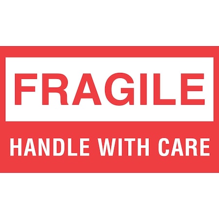 Decker Tape Products Label, DL1070, FRAGILE HANDLE WITH CARE, 3" X 5" DL1070